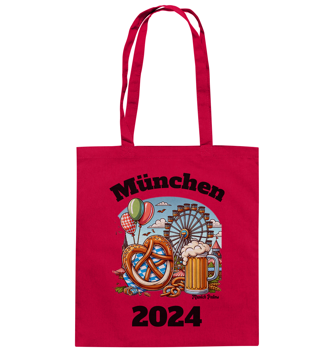 München 2024 mit Volksfest ,Frühlingsfest,Kirmes,Oktoberfest -Design Munich Palms -auch mit dem Namen Deiner Stadt - Baumwolltasche