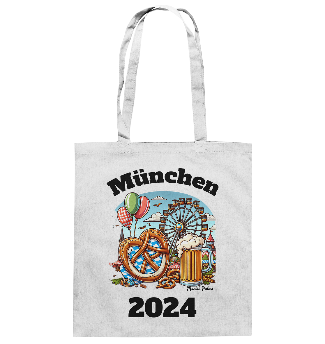 München 2024 mit Volksfest ,Frühlingsfest,Kirmes,Oktoberfest -Design Munich Palms -auch mit dem Namen Deiner Stadt - Baumwolltasche