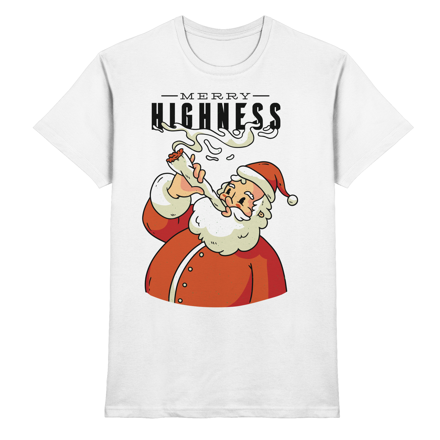 A Christmas motif featuring a stoned Santa Claus. Merry Highness - Classic Shirt
