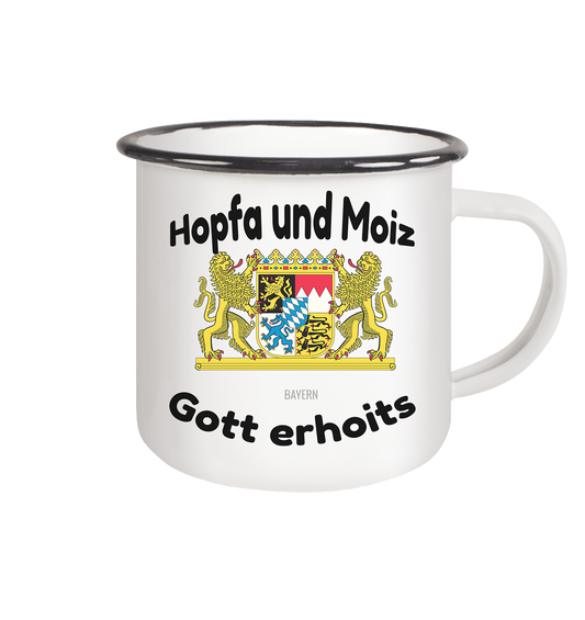 Hopfa and Moiz God erhoits - Enamel Mug (Black)