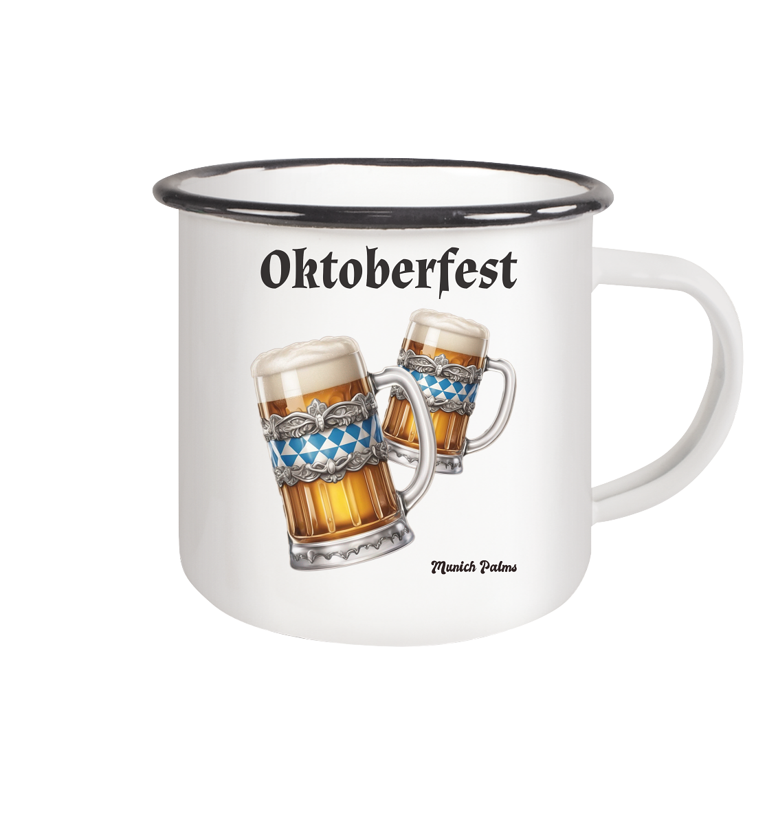 Oktoberfest Maßkrüge mit  bayrischer Raute Design by Munich Palms - Emaille Tasse (Black)