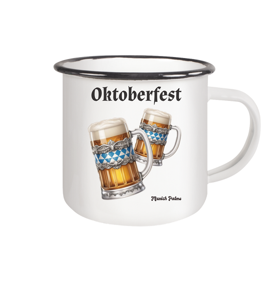 Oktoberfest Maßkrüge mit  bayrischer Raute Design by Munich Palms - Emaille Tasse (Black)