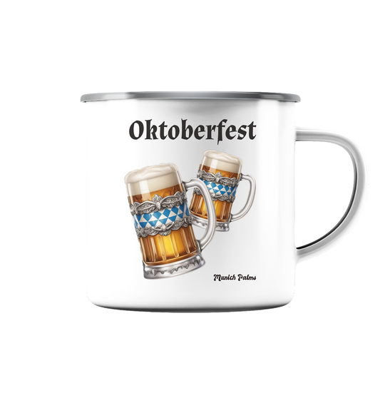 Oktoberfest Maßkrüge mit  bayrischer Raute Design by Munich Palms - Emaille Tasse (Silber)