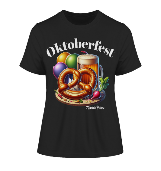 Beer mugs, pretzels, radishes - Oktoberfest - Wiesn licensed design Munich Palms - Fitted Ladies Organic Shirt