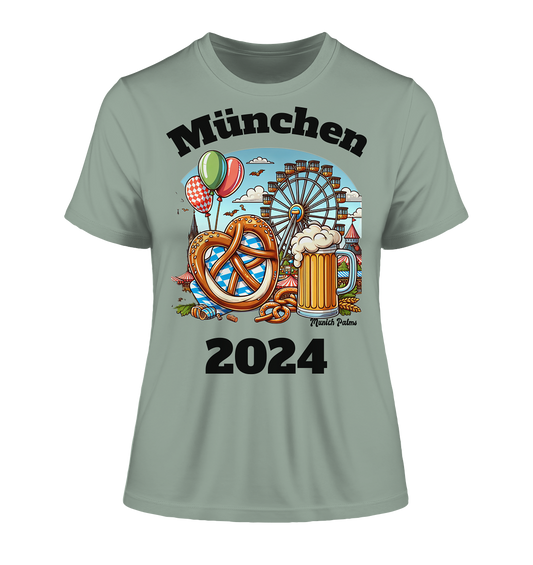 München 2024 mit Volksfest ,Frühlingsfest,Kirmes,Oktoberfest -Design Munich Palms -auch mit dem Namen Deiner Stadt - Fitted Ladies Organic Shirt