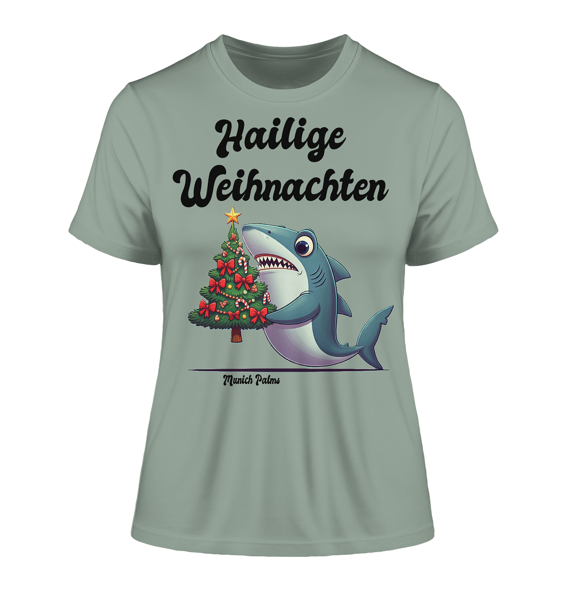 Hailige Weihnachten Haifisch mit Christbaum Design Munich Palms  - Fitted Ladies Organic Shirt