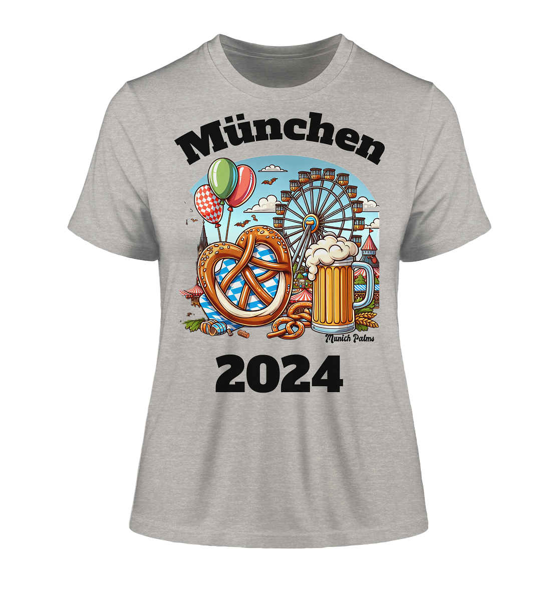 München 2024 mit Volksfest ,Frühlingsfest,Kirmes,Oktoberfest -Design Munich Palms -auch mit dem Namen Deiner Stadt - Fitted Ladies Organic Shirt