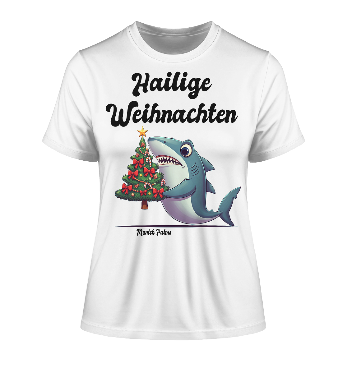 Hailige Weihnachten Haifisch mit Christbaum Design Munich Palms  - Fitted Ladies Organic Shirt