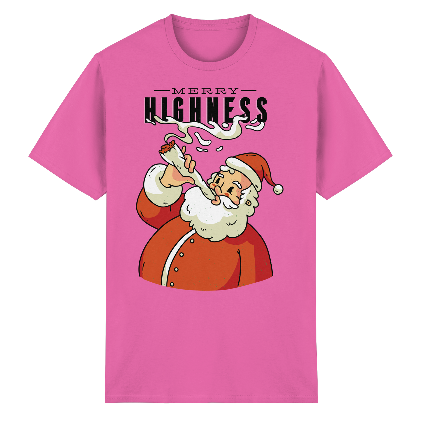 A Christmas motif featuring a stoned Santa Claus, Merry Highness - Heavy Cotton T-Shirt