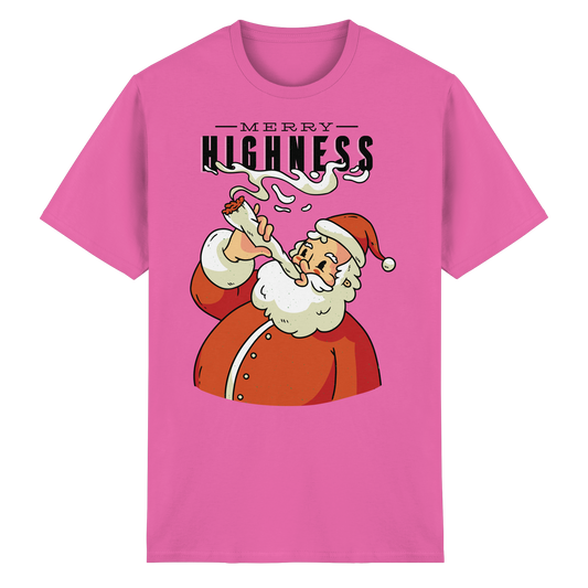 Ein weihnachtliches Motiv mit einem kiffenden Weihnachtsmann Nikolaus Merry Highness - Heavy Cotton T-Shirt