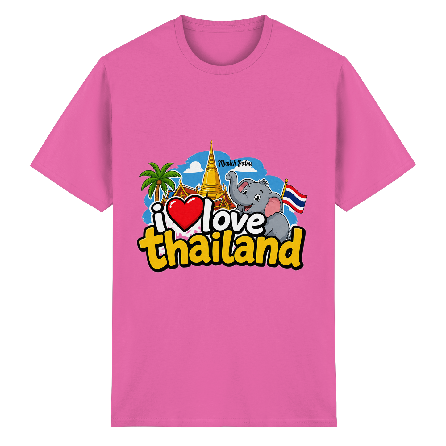 Unisex Heavy Cotton T-Shirt mit "I love Thailand"-Print, in Azalea, Frontansicht, bequemes Baumwoll-Shirt für Damen und Herren.