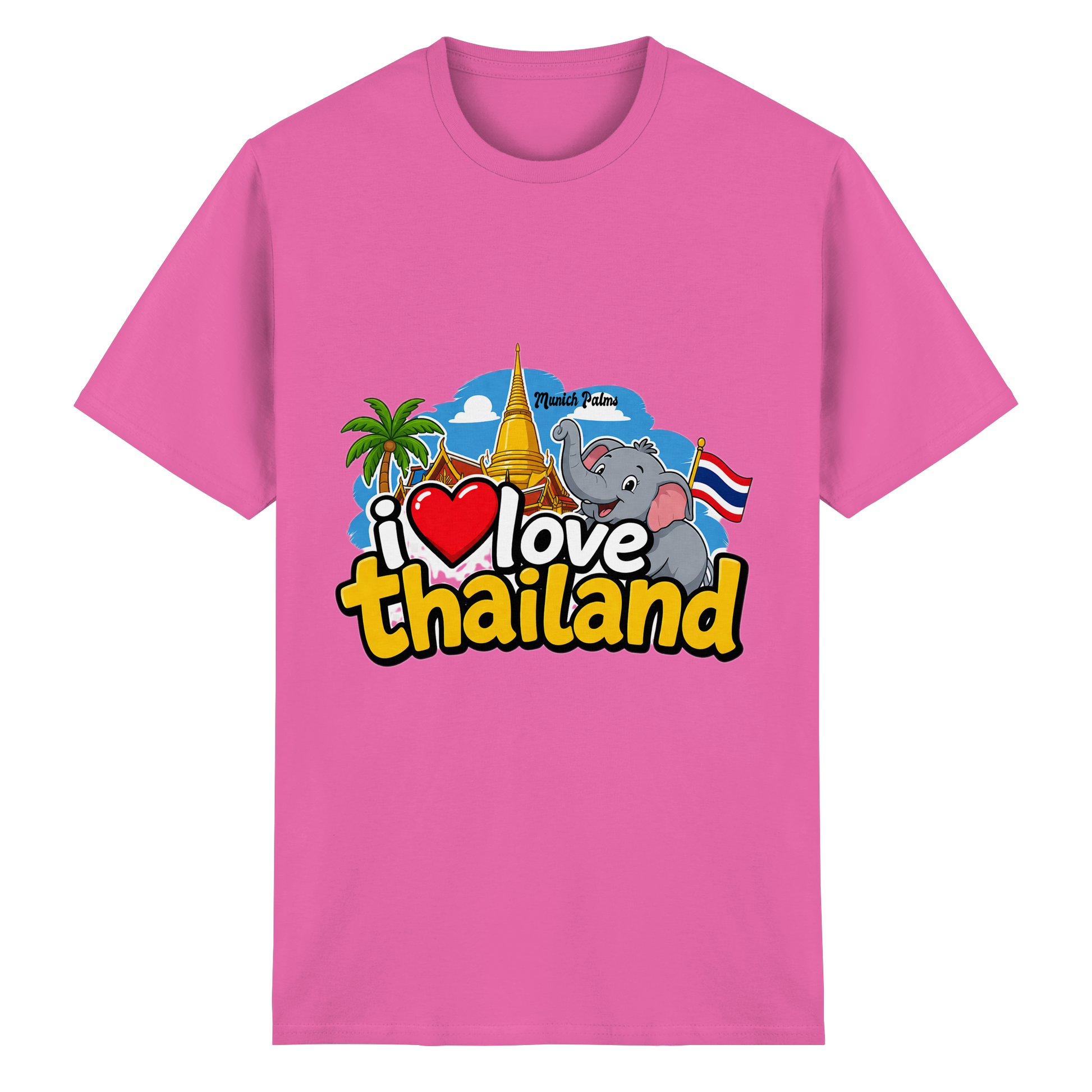 Unisex Heavy Cotton T-Shirt mit "I love Thailand"-Print, in Azalea, Frontansicht, bequemes Baumwoll-Shirt für Damen und Herren.