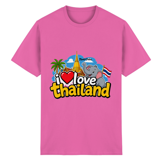 Unisex Heavy Cotton T-Shirt mit "I love Thailand"-Print, in Azalea, Frontansicht, bequemes Baumwoll-Shirt für Damen und Herren.