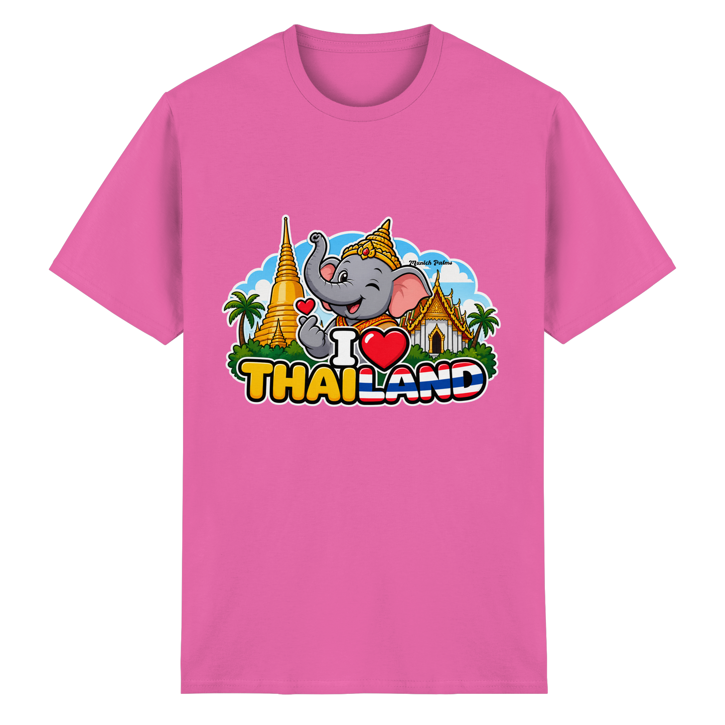Unisex-T-Shirt mit Elefanten-Design, heavy Cotton, I Love Thailand, Munich Palms, auf weißem Hintergrund, modisches Streetwear-Top