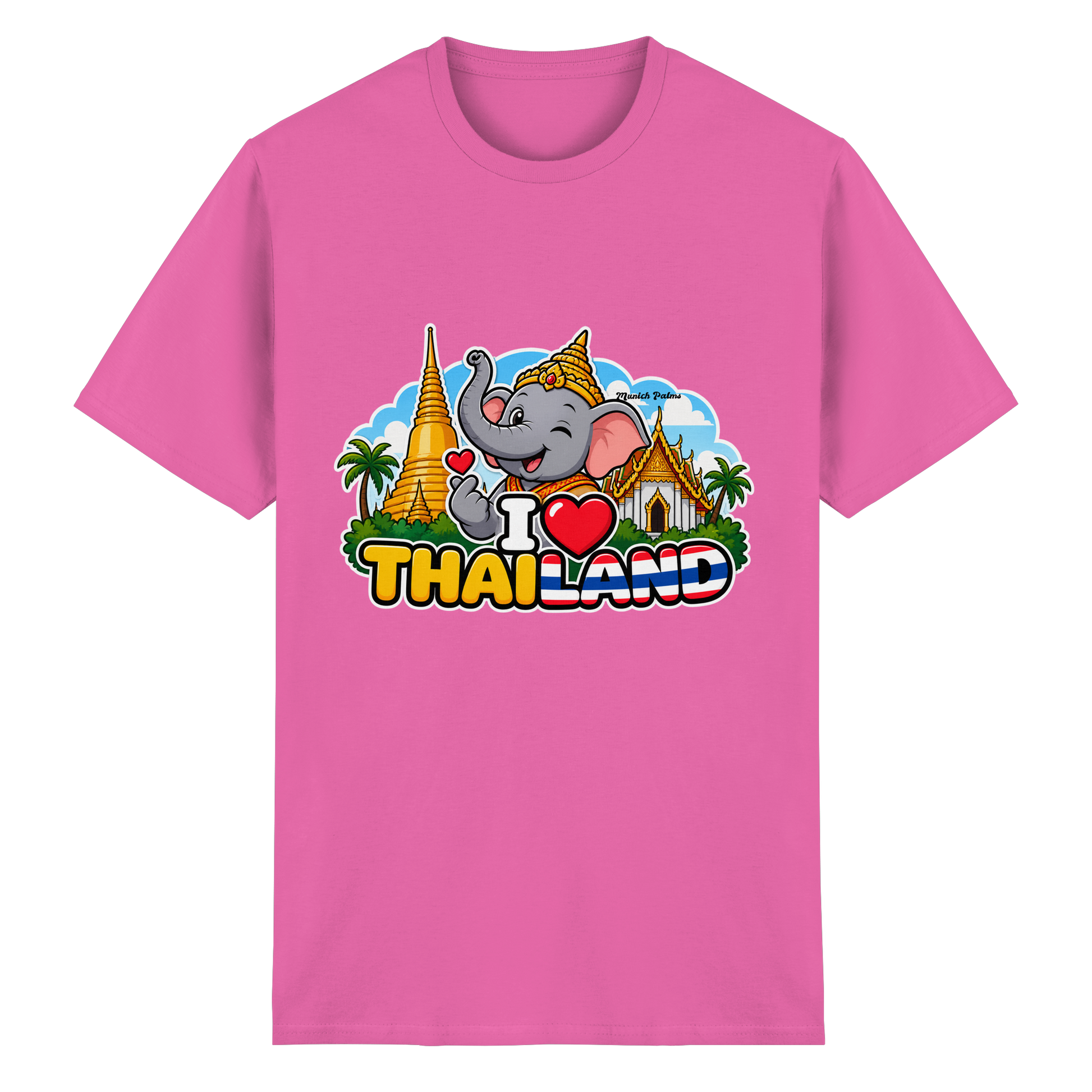 Unisex-T-Shirt mit Elefanten-Design, heavy Cotton, I Love Thailand, Munich Palms, auf weißem Hintergrund, modisches Streetwear-Top