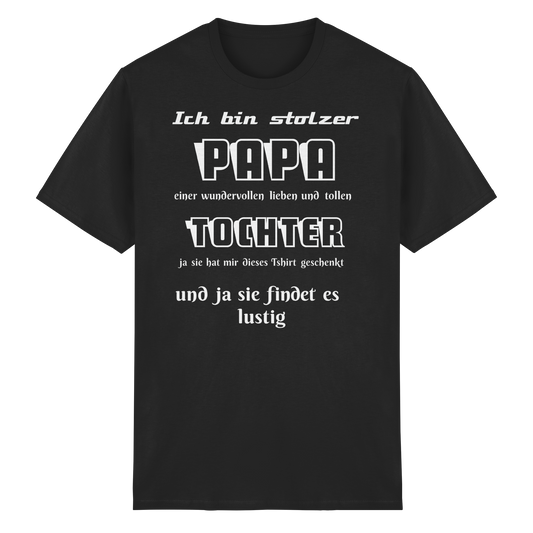 Schwarzes Heavy Cotton T-Shirt für Männer und Frauen mit Aufdruck "Ich bin stolzer Papa einer wundervollen Tochter" von Online Kaufhaus München