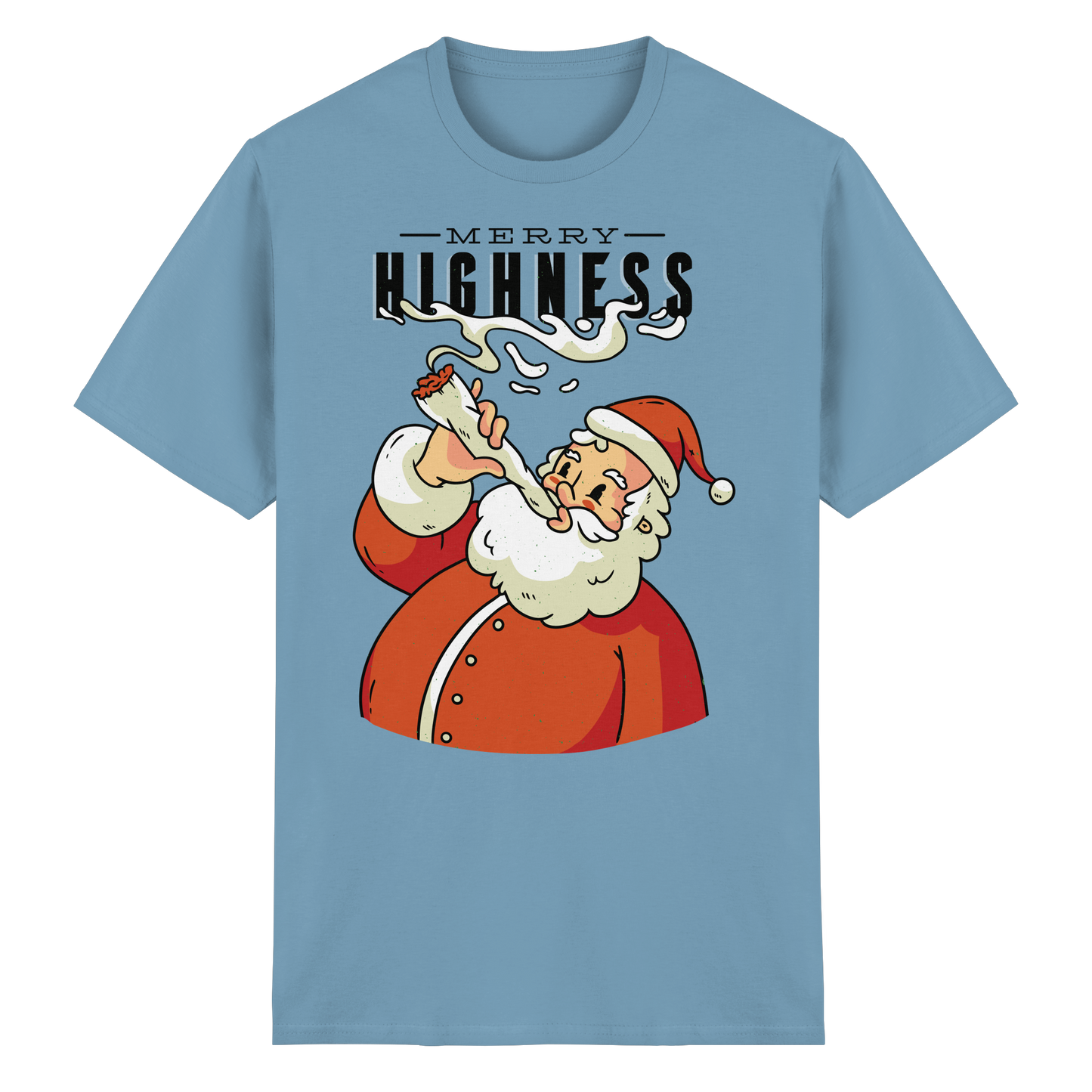 A Christmas motif featuring a stoned Santa Claus, Merry Highness - Heavy Cotton T-Shirt