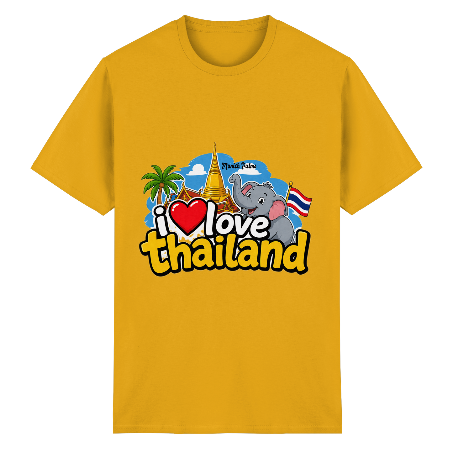 Unisex Heavy Cotton T-Shirt mit "I love Thailand" Schriftzug in Gold, Vorderansicht, bequemes Baumwollshirt in modernem Design