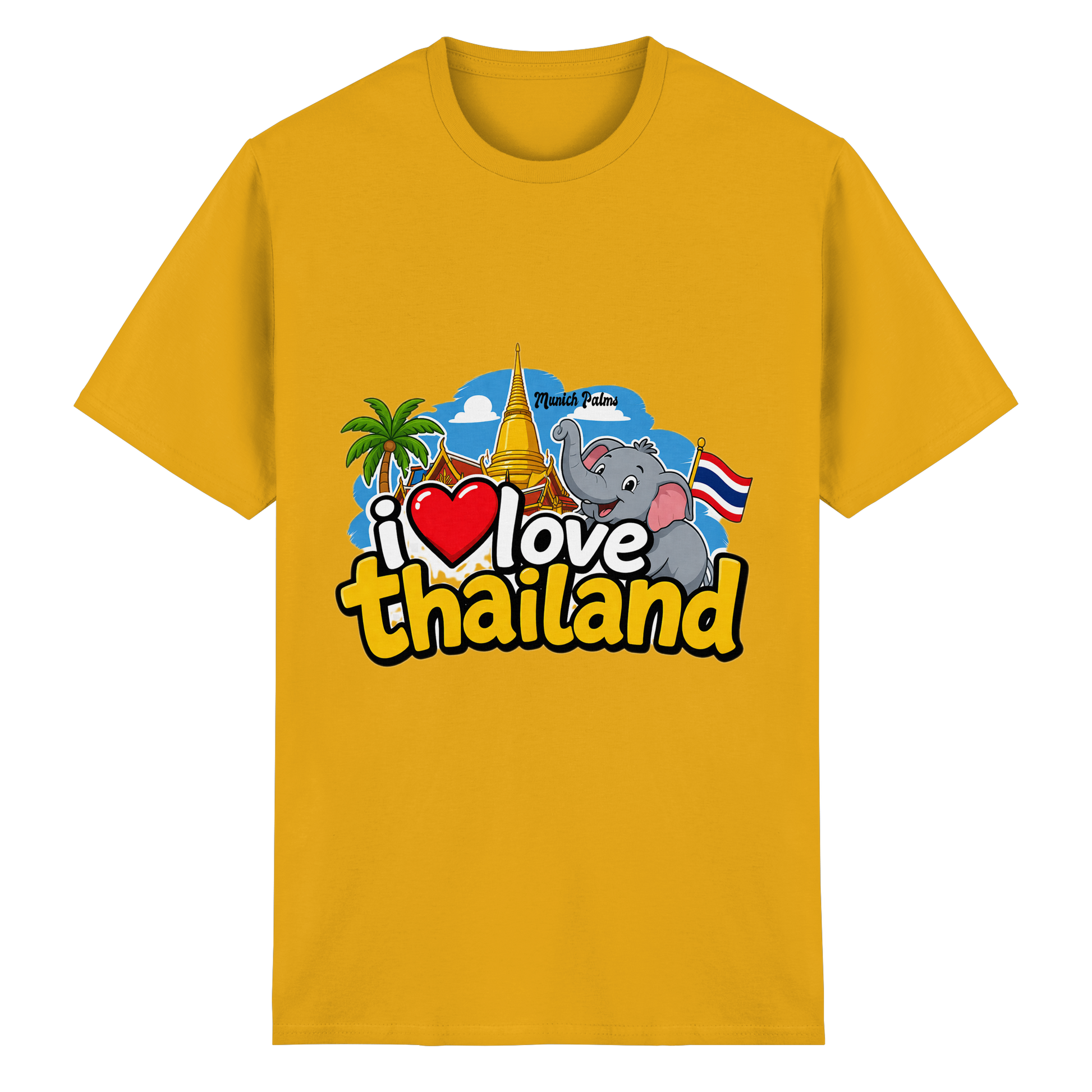 Unisex Heavy Cotton T-Shirt mit "I love Thailand" Schriftzug in Gold, Vorderansicht, bequemes Baumwollshirt in modernem Design