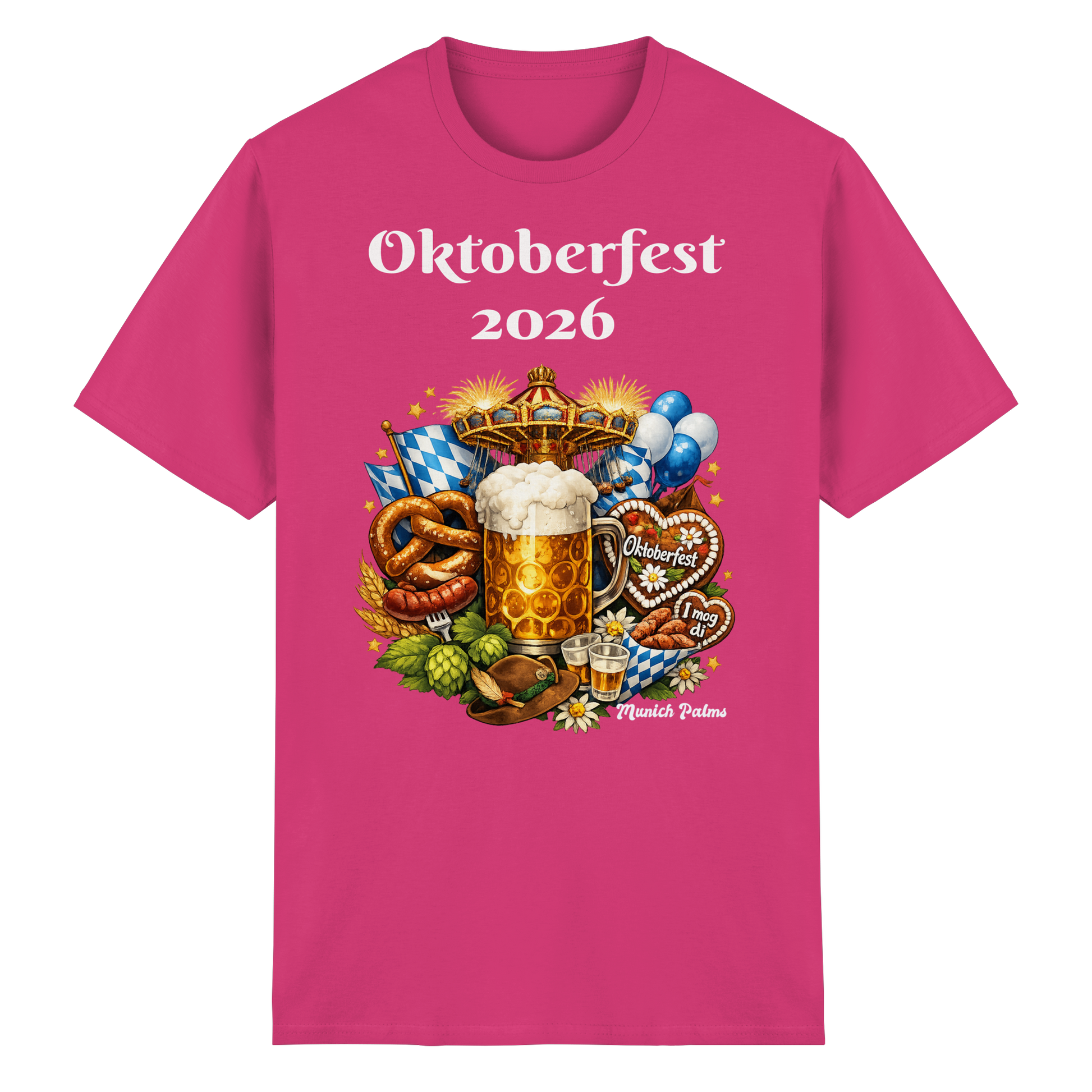 Unisex-Oktoberfest 2026 Munich Design Heavy Cotton T-Shirt, vorne mit Oktoberfest-Motiv, bequeme Baumwollqualität