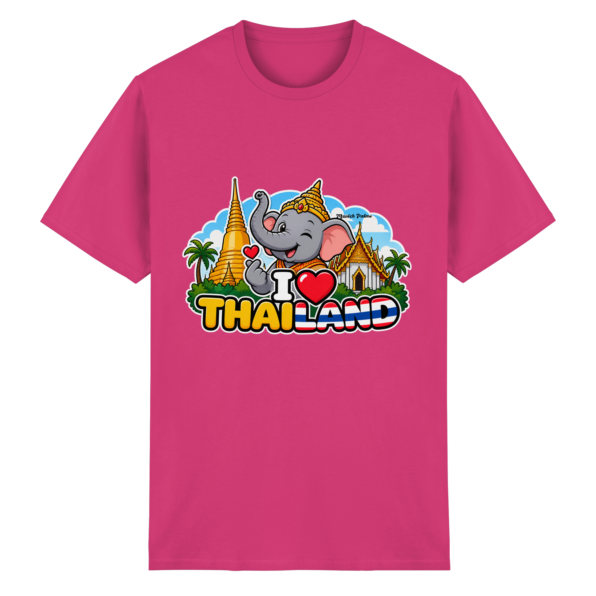 Unisex Heavy Cotton T-Shirt mit I Love Thailand Elefanten-Design, Munich Palms, frontansicht, bequem und stilvoll