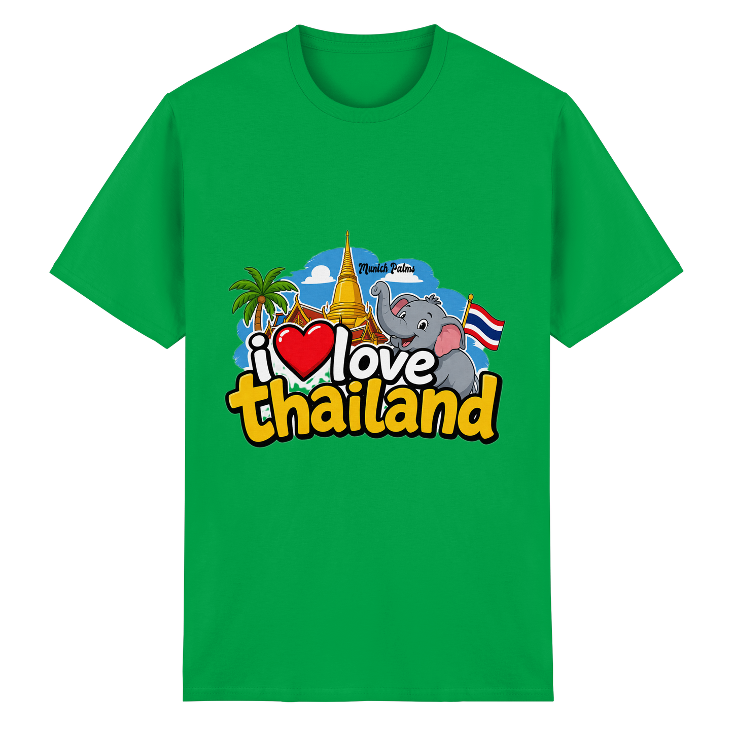 Unisex-T-Shirt "I love Thailand" aus schwerer Baumwolle in irischgrün, Vorderansicht, komfortabler Schnitt, hochwertige Verarbeitung