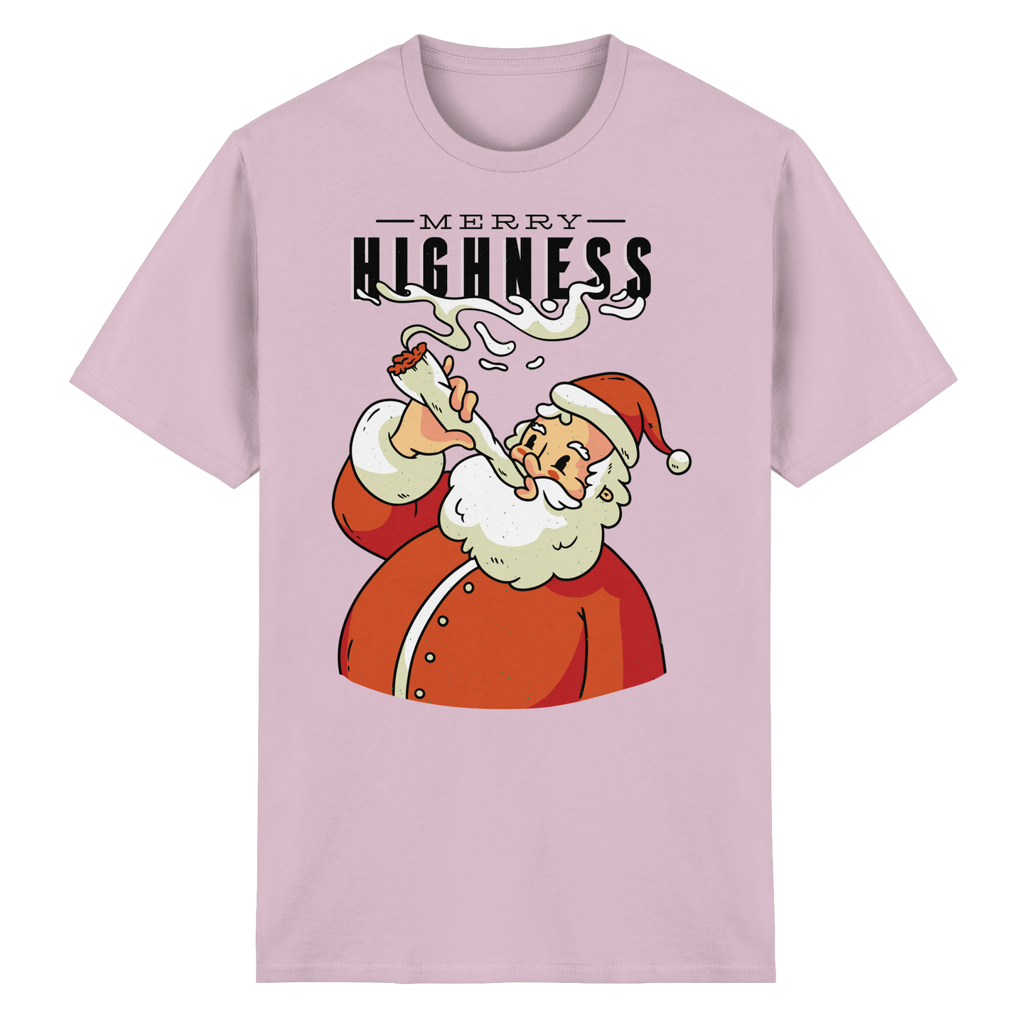 A Christmas motif featuring a stoned Santa Claus, Merry Highness - Heavy Cotton T-Shirt