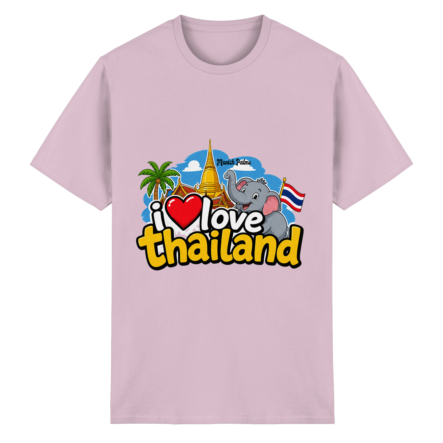Leicht rosa Unisex-T-Shirt mit "I love Thailand" Aufdruck aus schwerer Baumwolle, Frontansicht