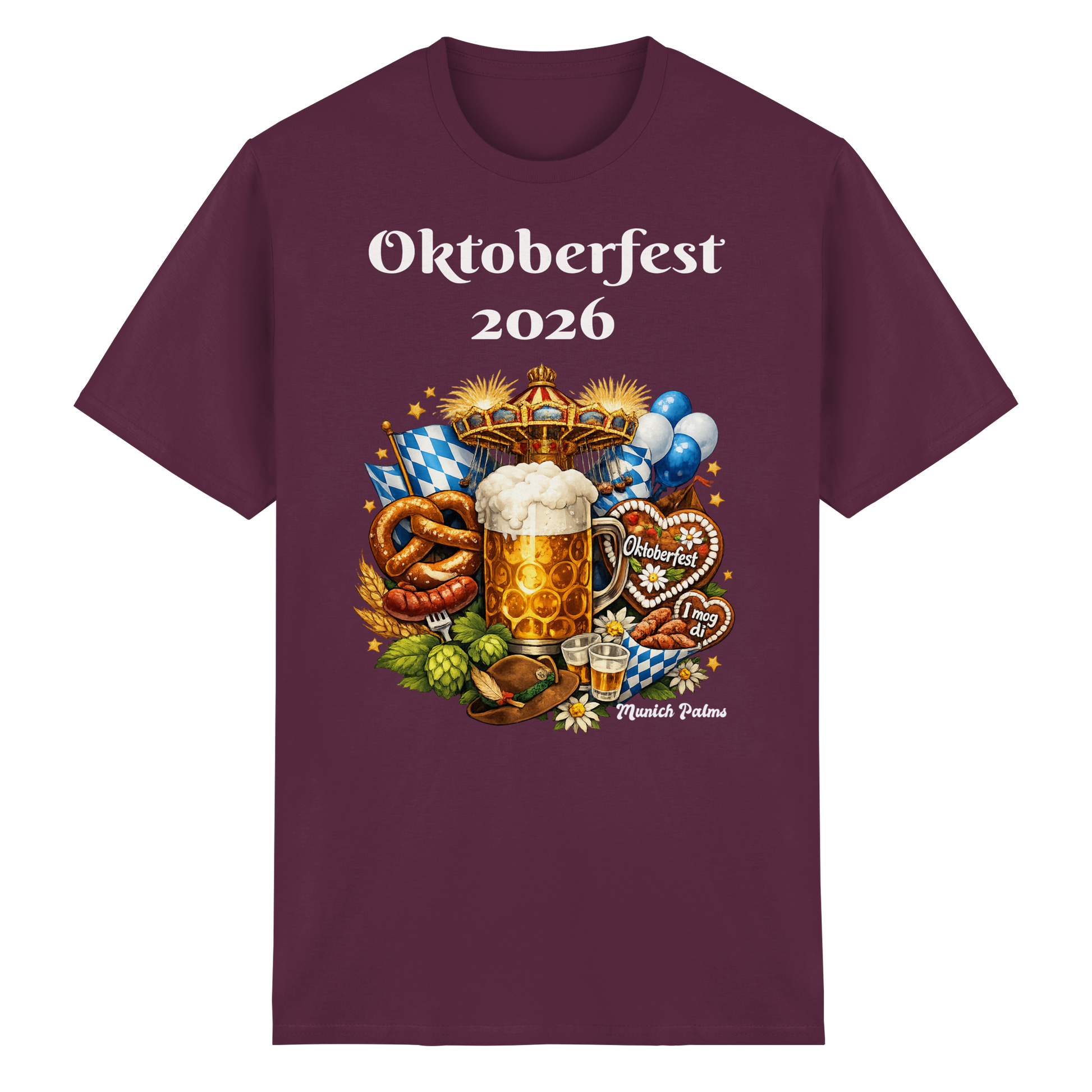 Unisex-Oktoberfest 2026 München T-Shirt aus schwerer Baumwolle in Maigrün, vorne sichtbar, mit Oktoberfest-Design.