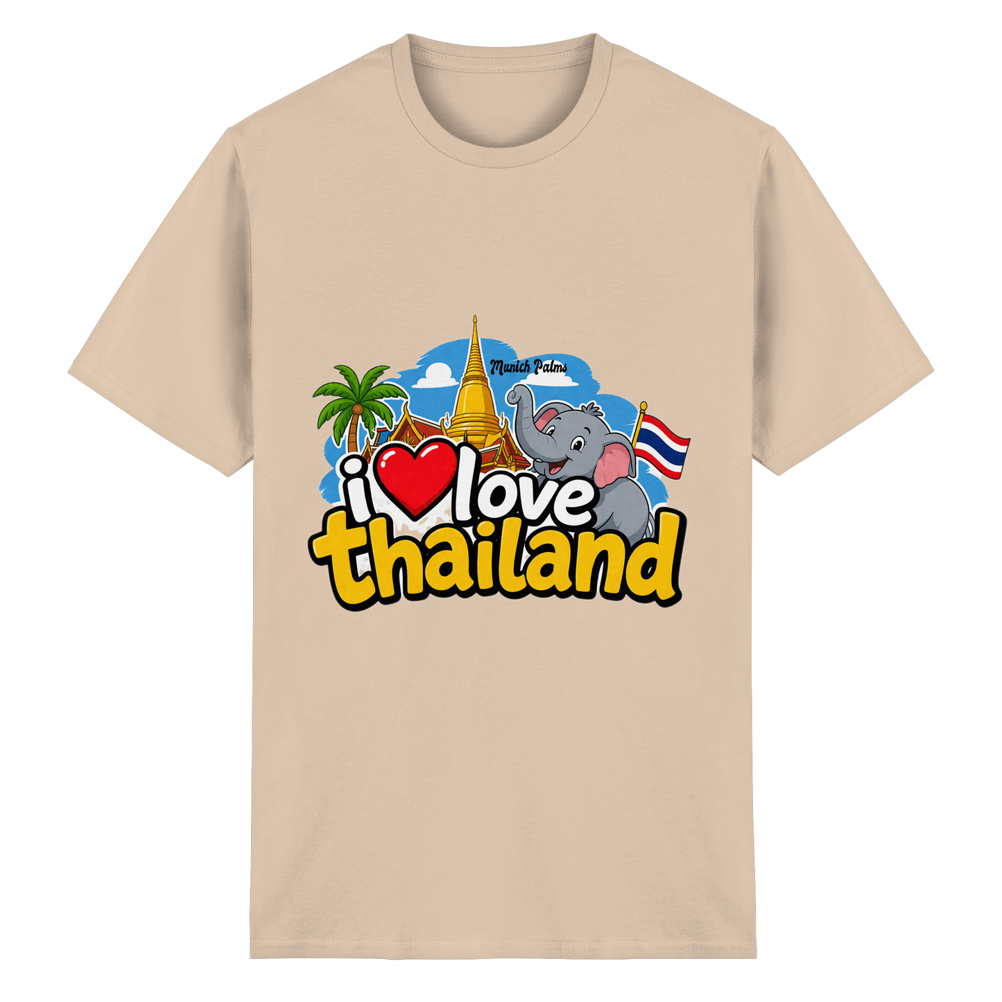 Herren- und Damen-Unisex-T-Shirt "I love Thailand" aus schwerer Baumwolle, frontales Design in natürlicher Farbe