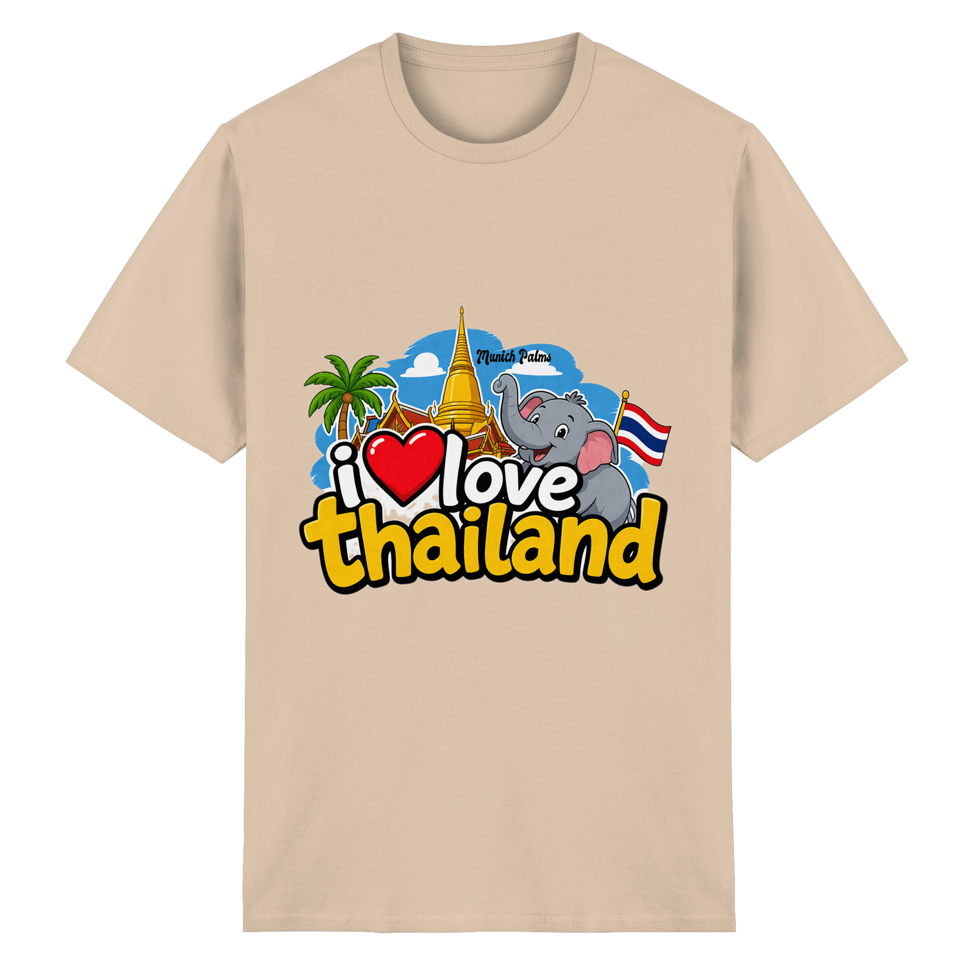 Herren- und Damen-Unisex-T-Shirt "I love Thailand" aus schwerer Baumwolle, frontales Design in natürlicher Farbe