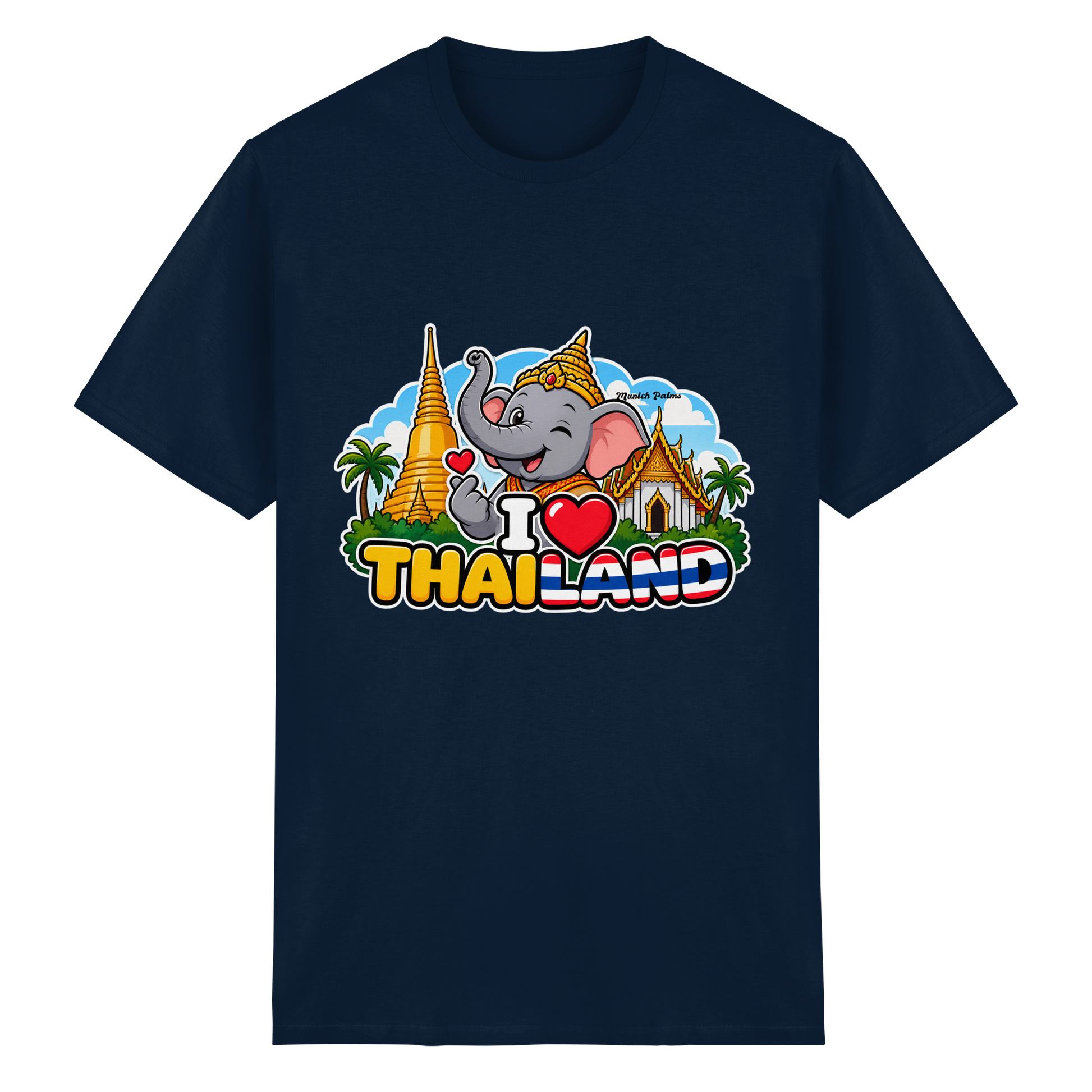Unisex T-Shirt mit Elefanten-Design in Navy, Baumwolle, Exklusiv im Munich Palms Stil, von Online Kaufhaus München