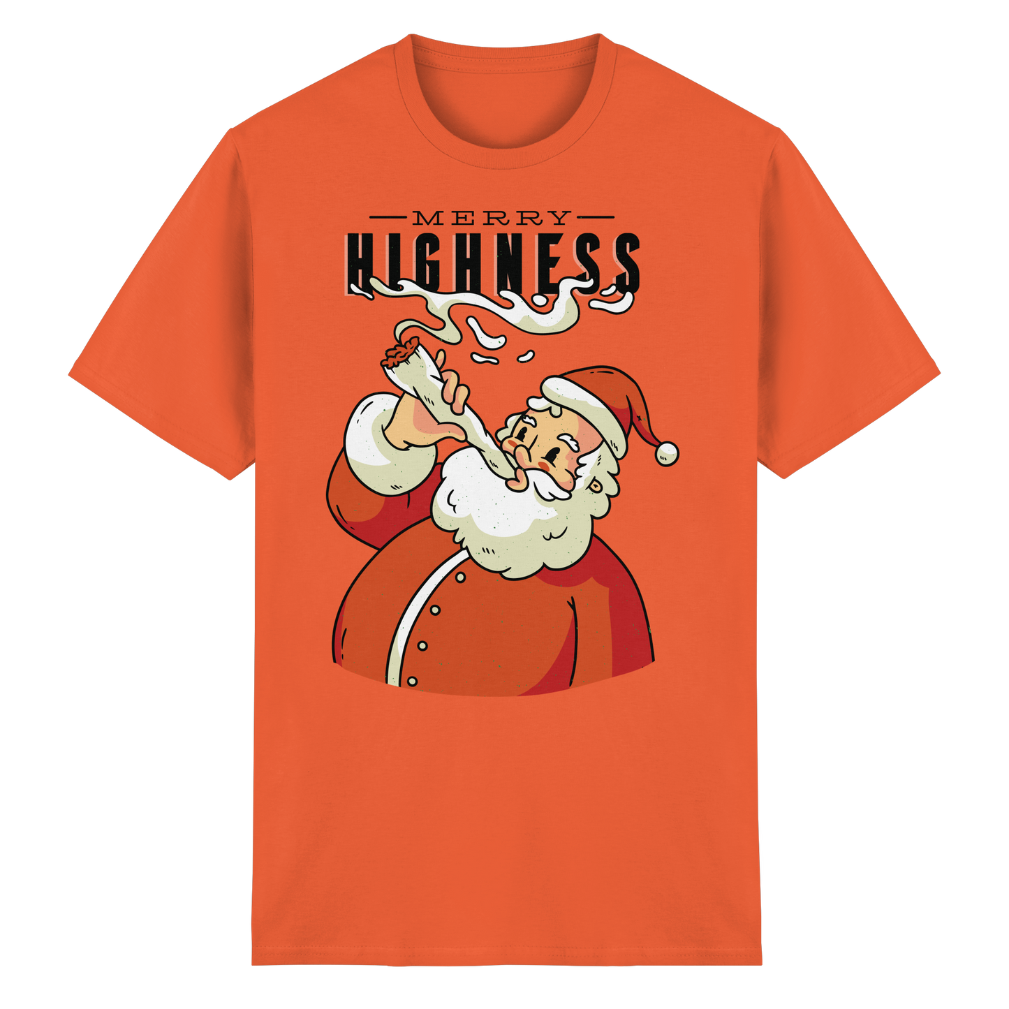 A Christmas motif featuring a stoned Santa Claus, Merry Highness - Heavy Cotton T-Shirt