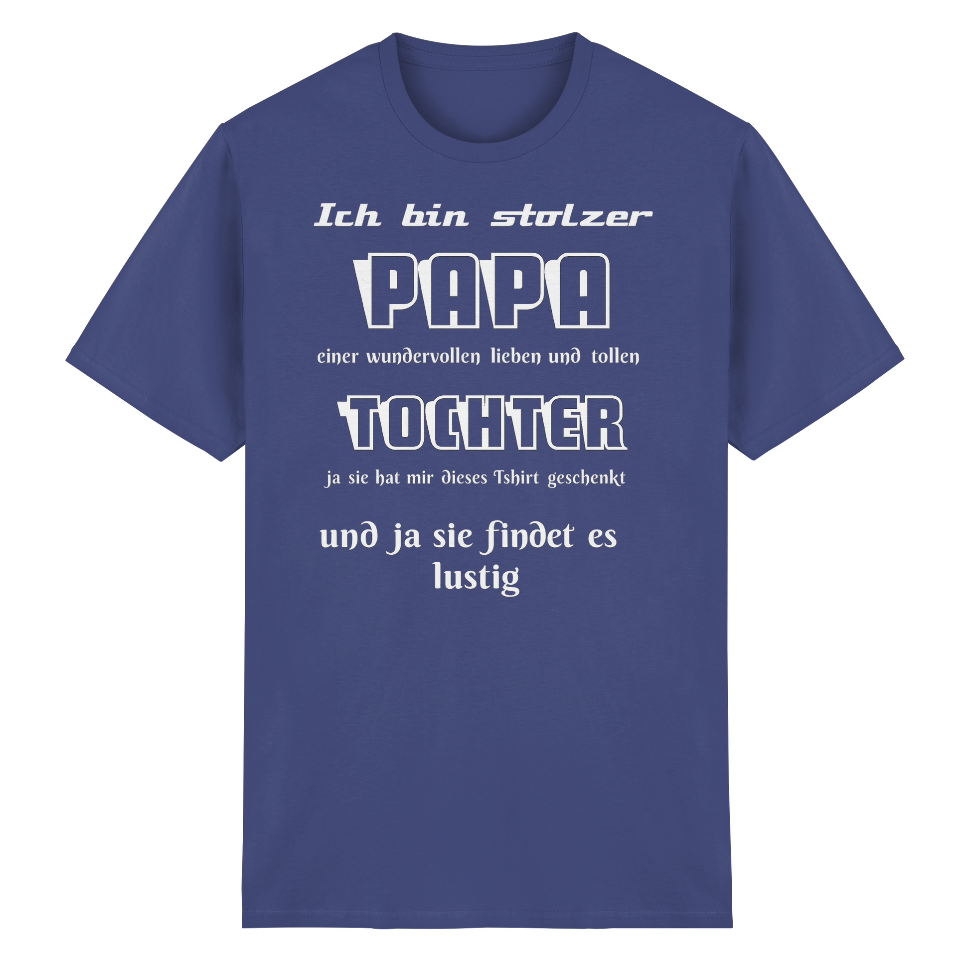 Unisex Heavy Cotton T-Shirt in Lila mit Aufschrift „Ich bin stolzer Papa einer wundervollen Tochter“ von Online Kaufhaus München