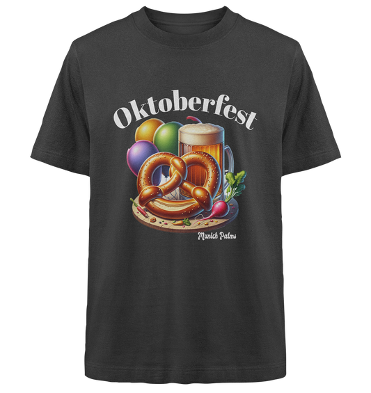 Beer mugs, pretzels, radishes - Oktoberfest - Wiesn licensed design Munich Palms - Heavy Oversized Organic Shirt