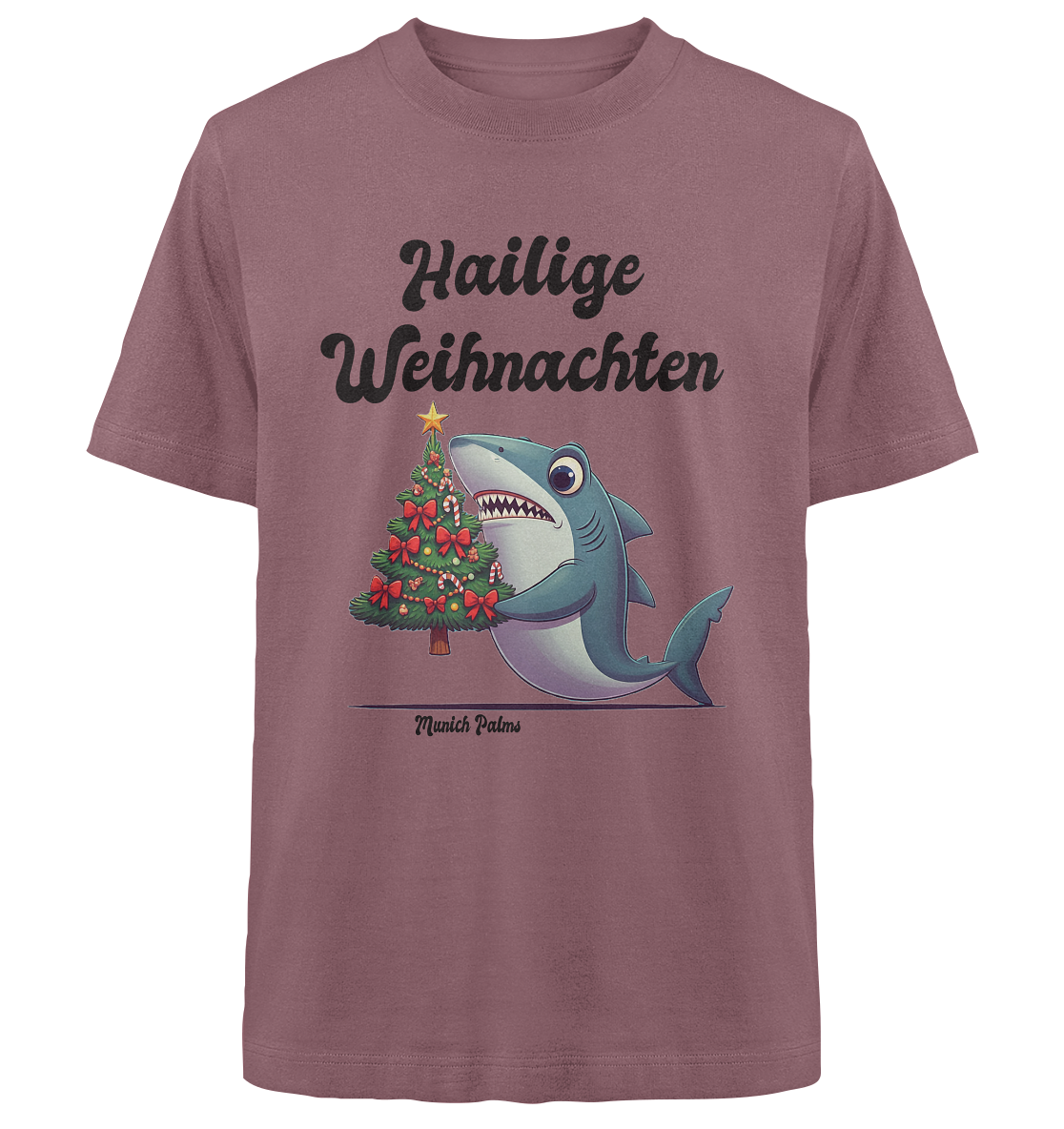 Hailige Weihnachten Haifisch mit Christbaum Design Munich Palms  - Heavy Oversized Organic Shirt