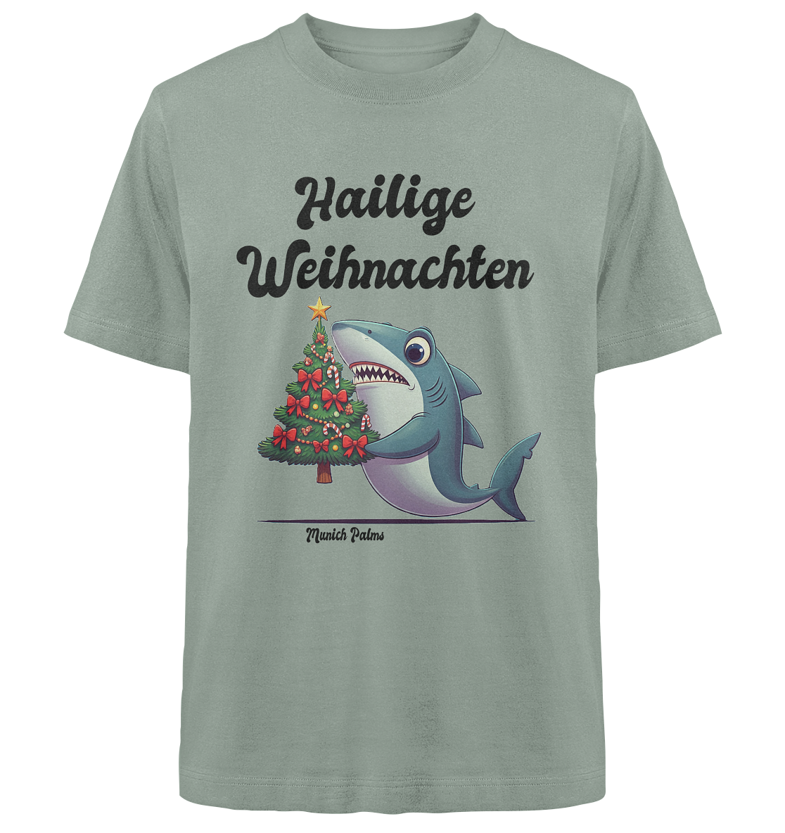 Hailige Weihnachten Haifisch mit Christbaum Design Munich Palms  - Heavy Oversized Organic Shirt