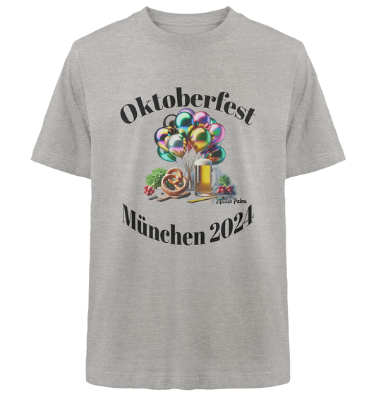 Balloons, beer mugs, pretzels, radishes - Oktoberfest Munich 2024 - licensed design Munich Palms copy - Heavy Oversized Organic Shirt