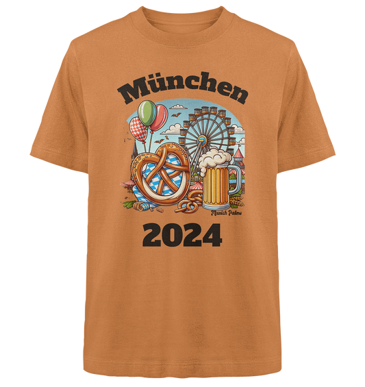 München 2024 mit Volksfest ,Frühlingsfest,Kirmes,Oktoberfest -Design Munich Palms -auch mit dem Namen Deiner Stadt - Heavy Oversized Organic Shirt