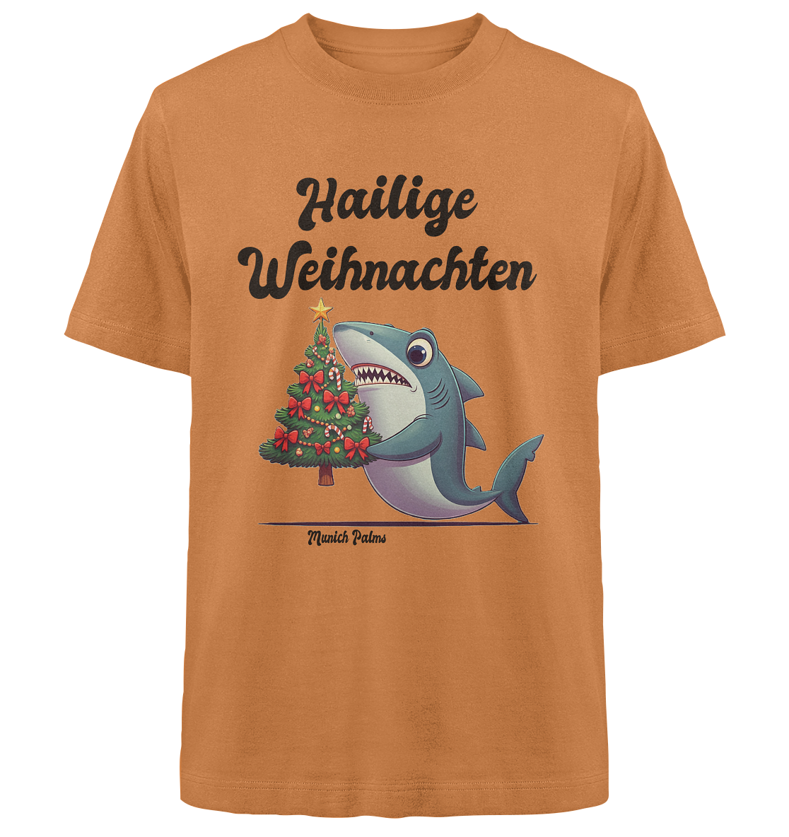 Hailige Weihnachten Haifisch mit Christbaum Design Munich Palms  - Heavy Oversized Organic Shirt