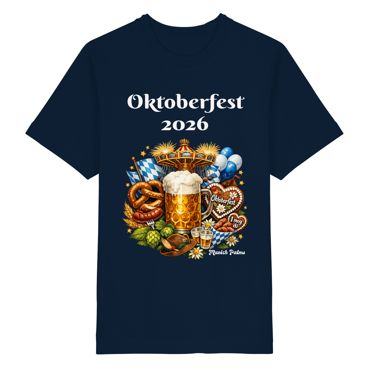Unisex-Oktoberfest 2026 Munich Design Oversized Bio-Shirt in French Navy, Vorderseite sichtbar