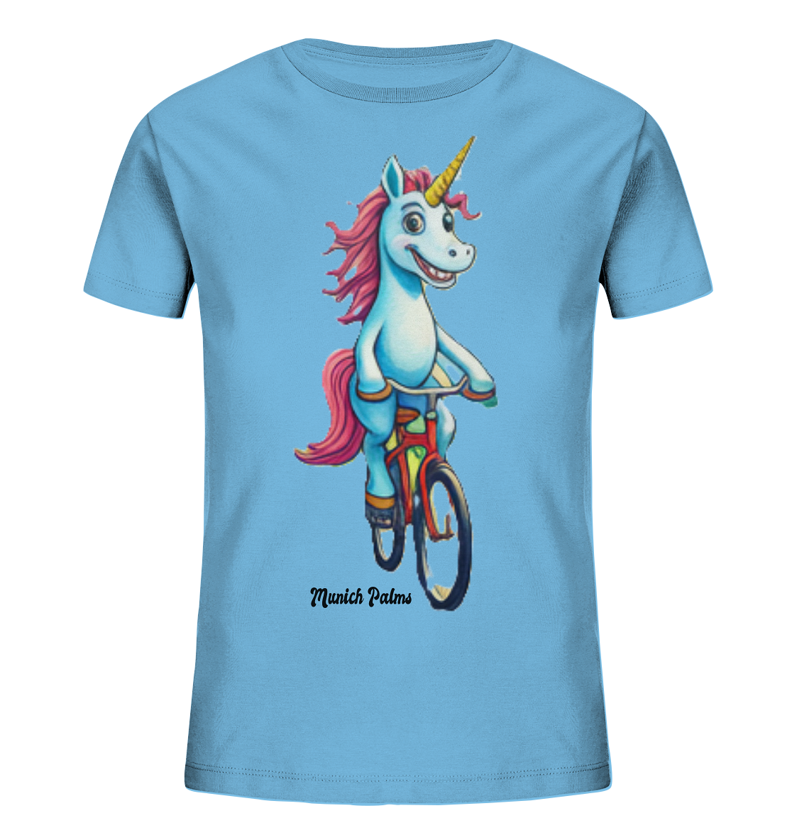 Einhorn auf Fahrrad - Design Munich Palms  - Kids Organic Shirt