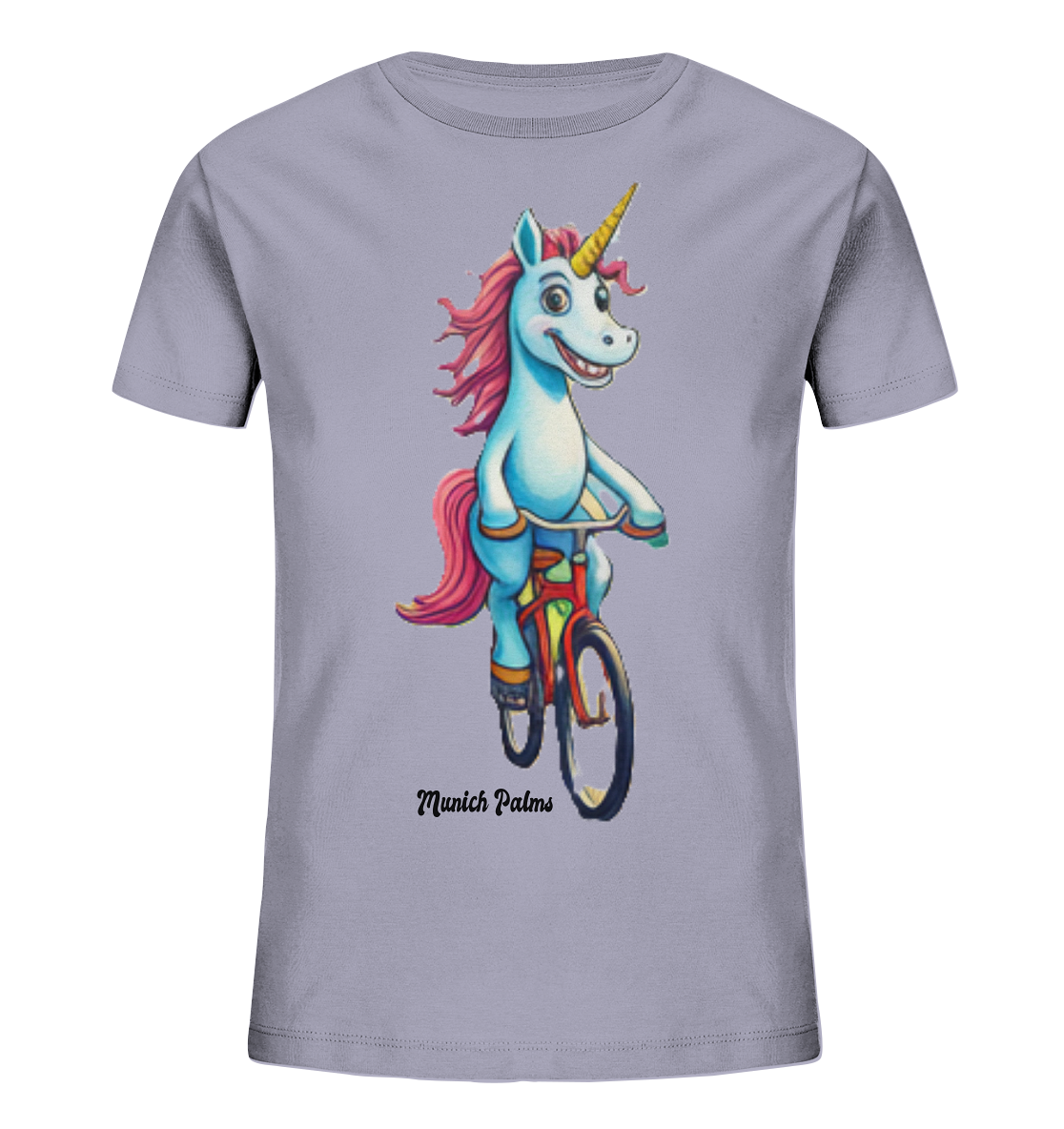 Einhorn auf Fahrrad - Design Munich Palms  - Kids Organic Shirt