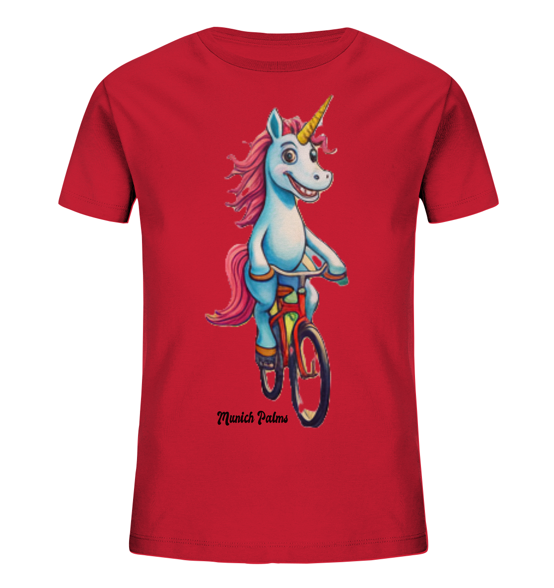 Einhorn auf Fahrrad - Design Munich Palms  - Kids Organic Shirt