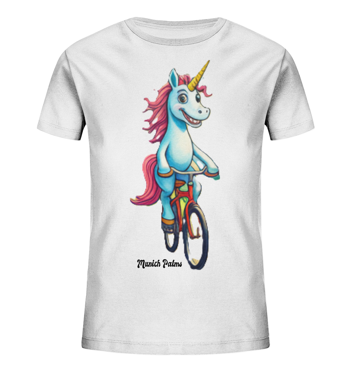 Einhorn auf Fahrrad - Design Munich Palms  - Kids Organic Shirt