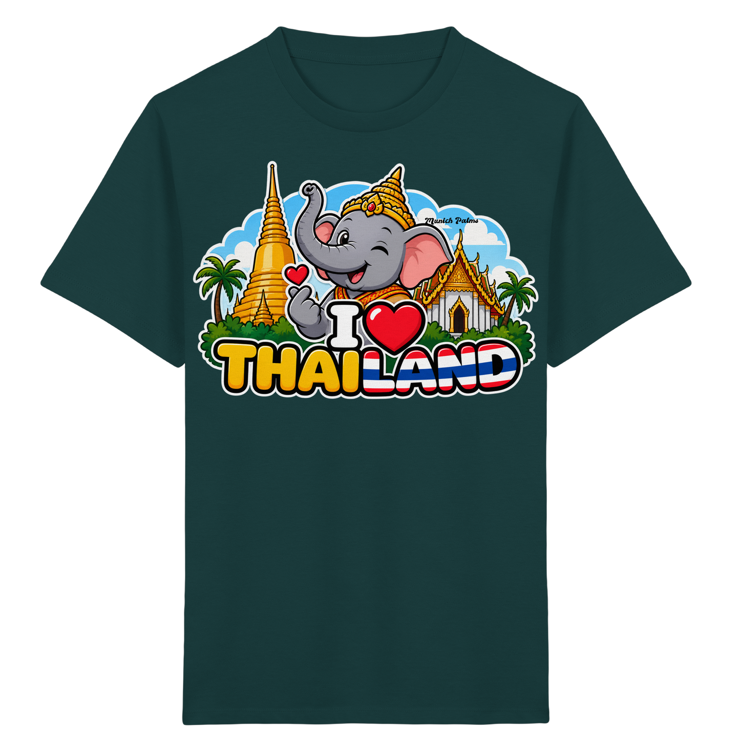 Kinder Bio-Shirt mit lachendem Elefanten und Thailand-Design in Grün, hochwertiges Kids & Babys Oberteil von Munich Palms