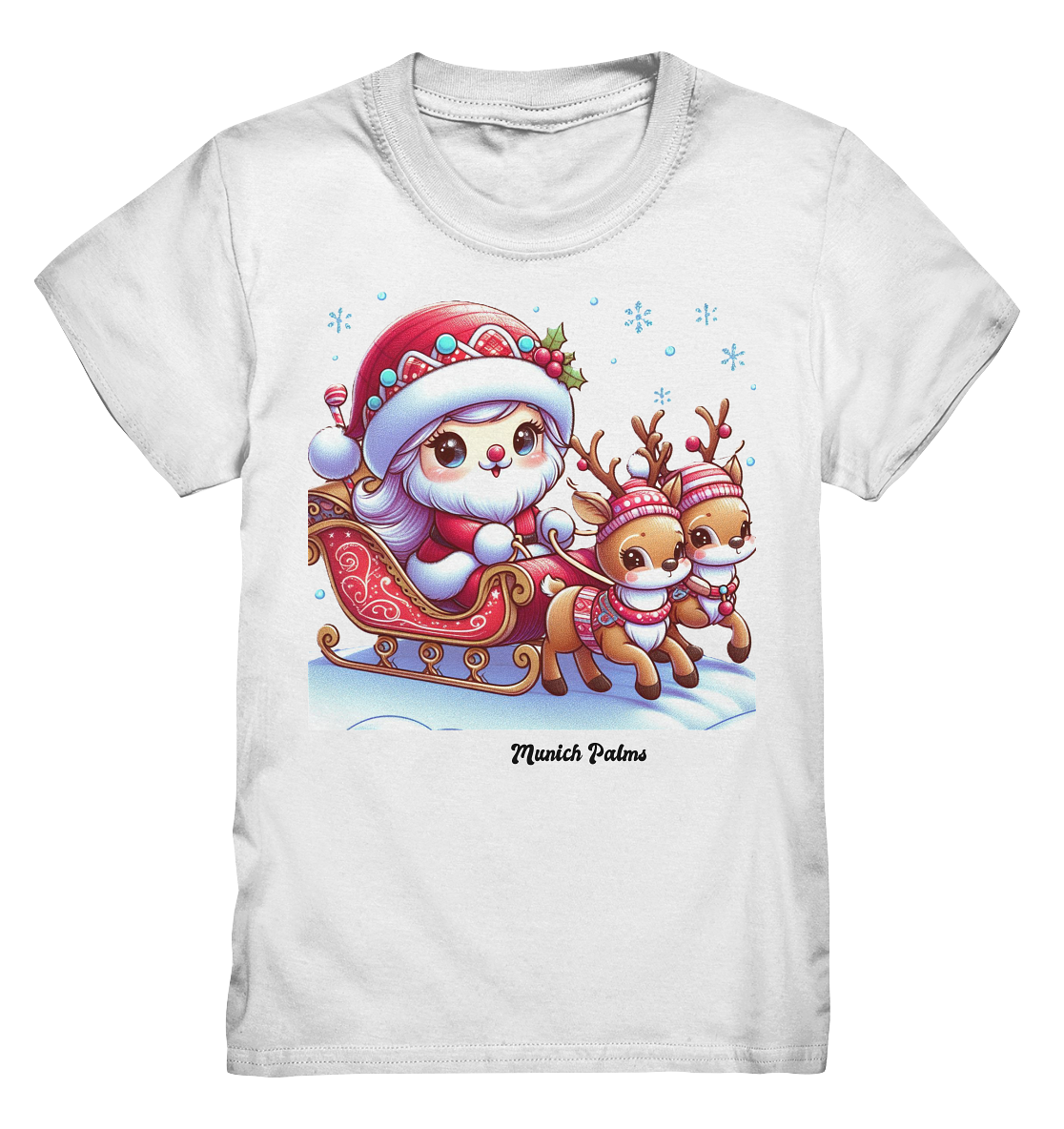 Weihnachten Nikolaus weiblich mit lieblichen Rentieren ,Design Munich Palms  - Kids Premium Shirt