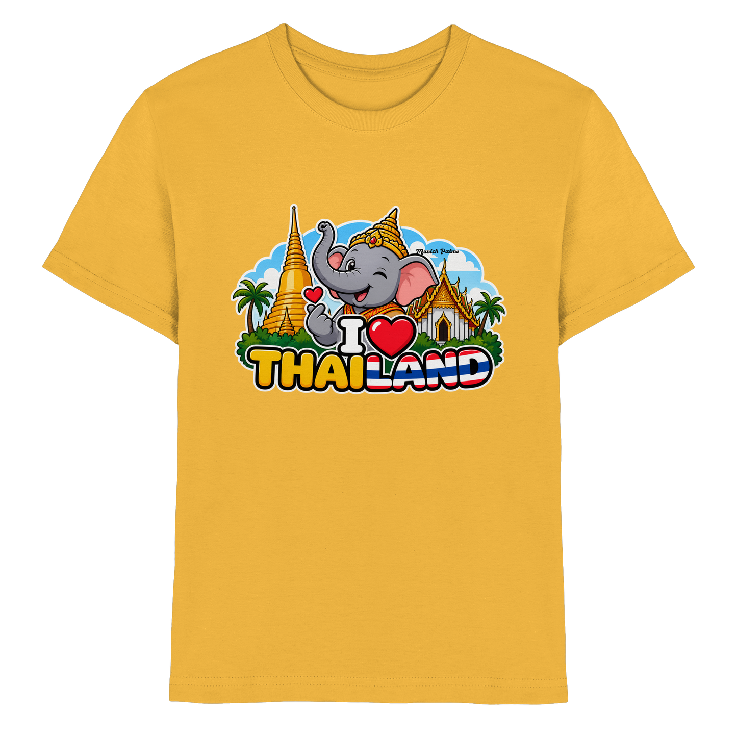 Kids Premium Shirt mit goldenem Elefanten und Thailand-Design, kindgerecht und hochwertig, für Kinder und Babys.
