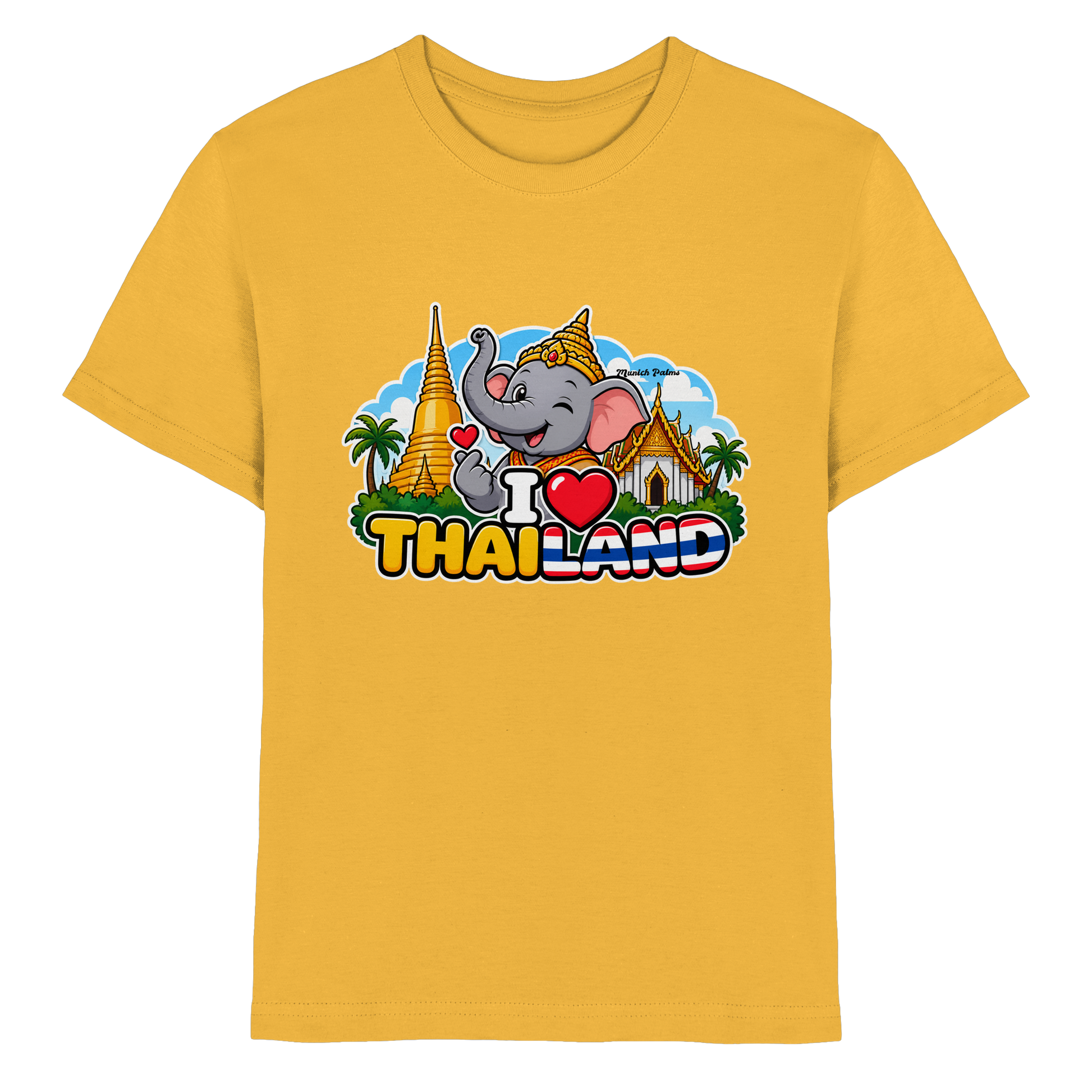 Kids Premium Shirt mit goldenem Elefanten und Thailand-Design, kindgerecht und hochwertig, für Kinder und Babys.