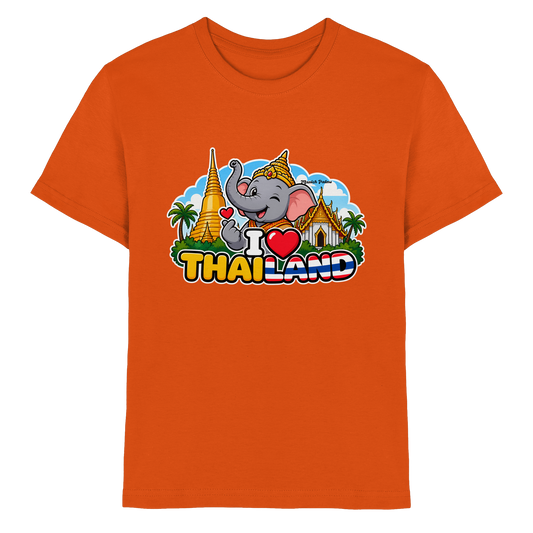 Lächelnder Elefanten-Print auf orangefarbenem Kinder-Premium-Shirt mit Thailand-Design, von Online Kaufhaus München